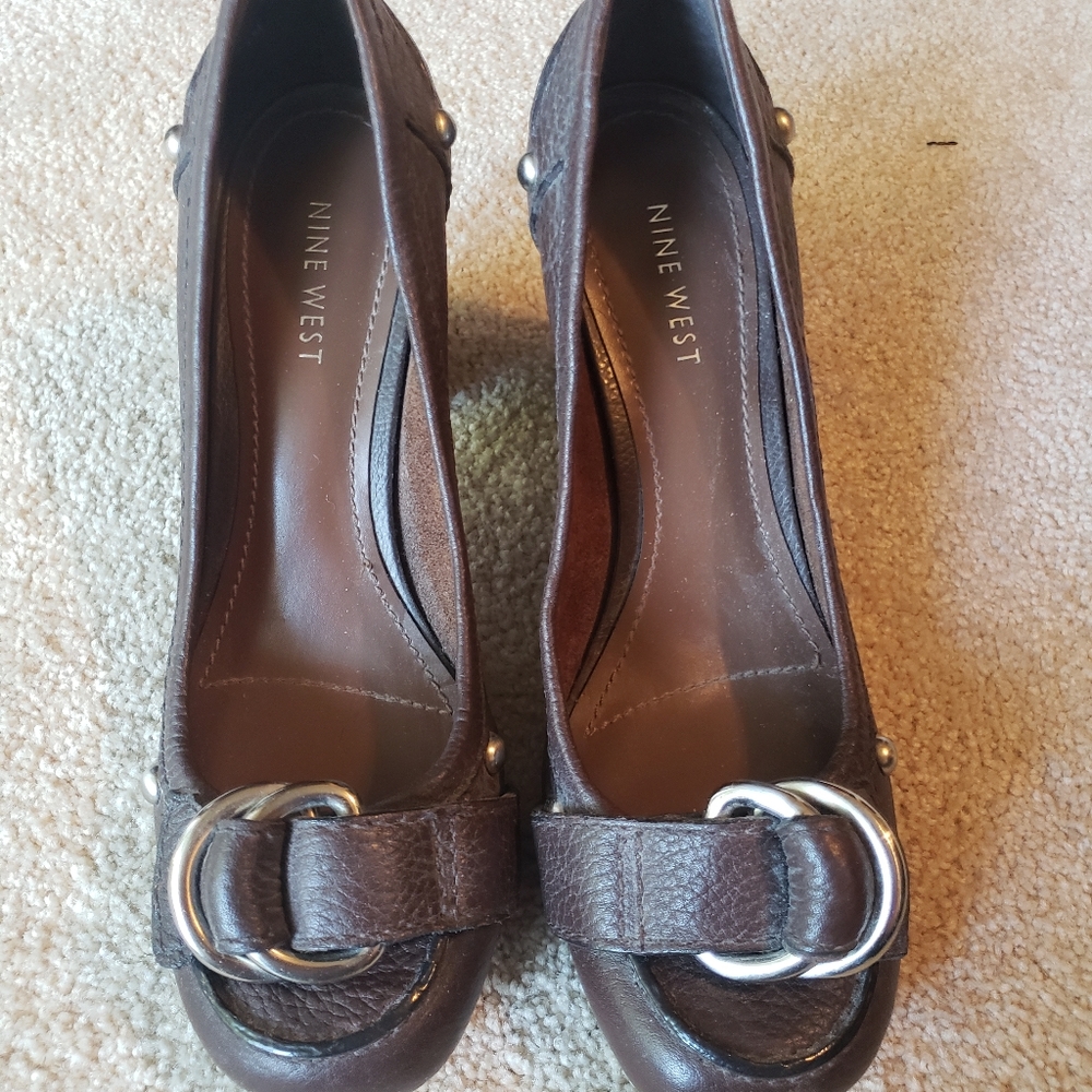 Cute Brown Nine West shoes with silver buckle